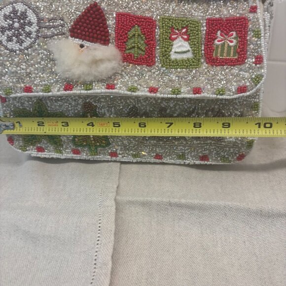Made in India - Viral Beaded Santa Shoulder Bag - White, Silver, Red and Green - Picture 10 of 12